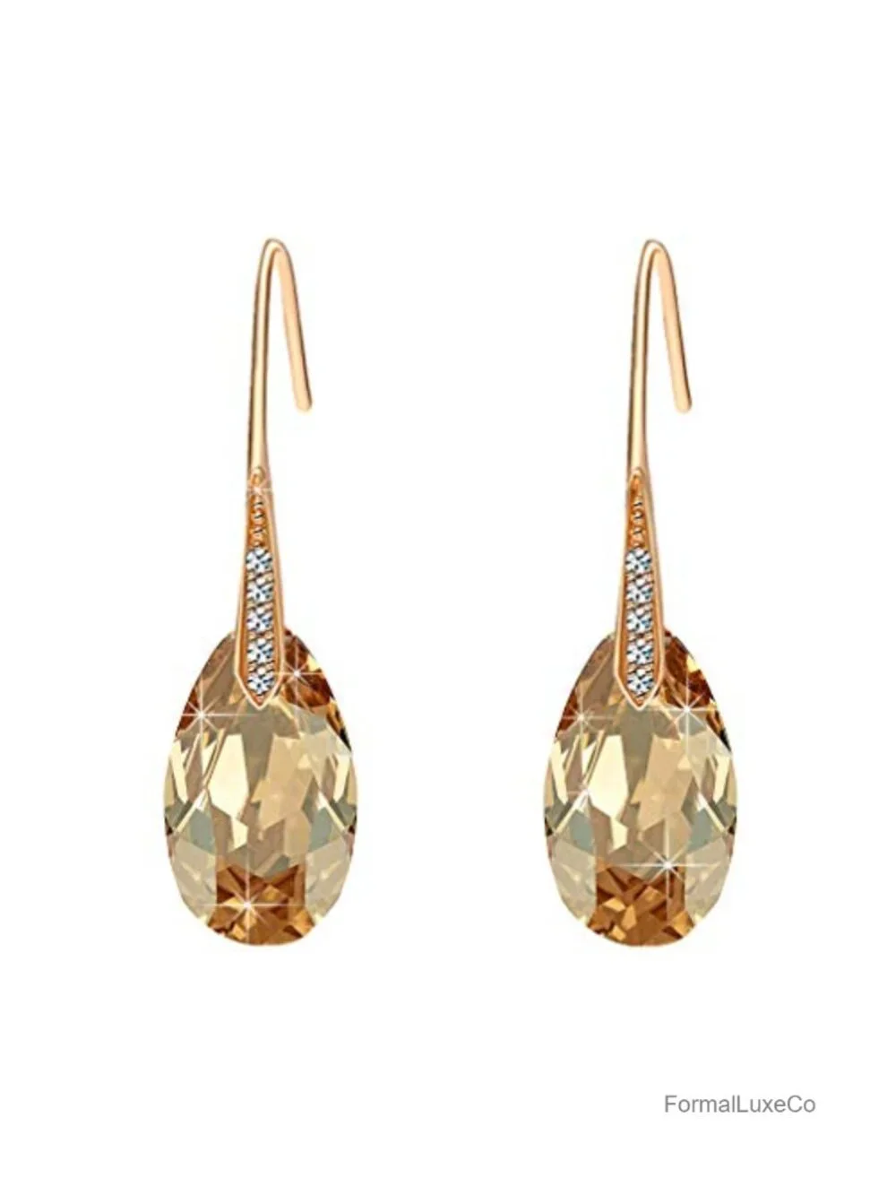 Austrian Crystal Teardrop Drop Earrings 14K Gold Plated French Hook